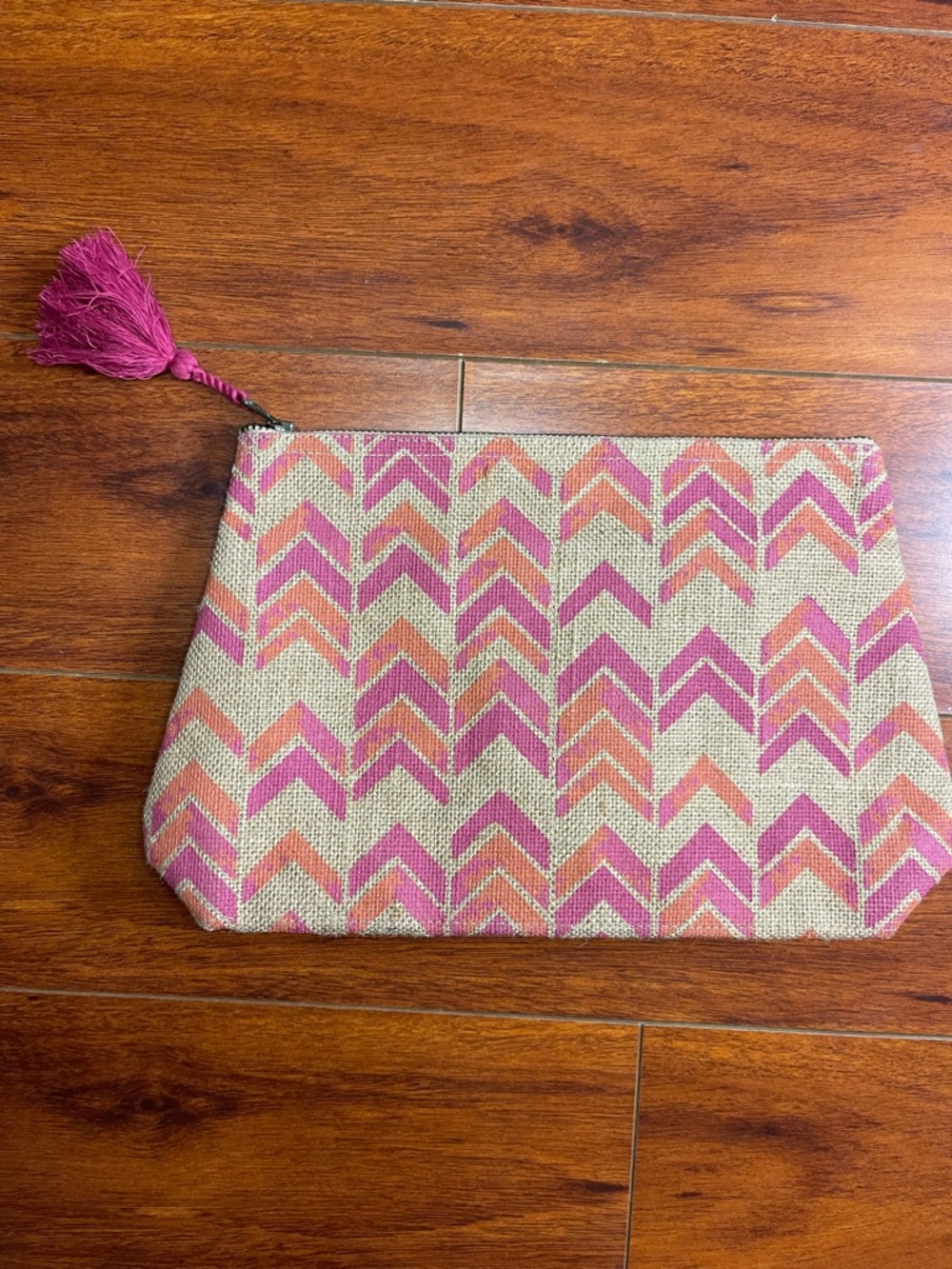 Neiman Marcus Fashioned for Change Chevron Jute Cosmetic Bag | NWOT
